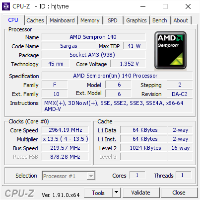 screenshot of CPU-Z validation for Dump [hjtyne] - Submitted by  Anonymous  - 2020-03-30 23:02:31