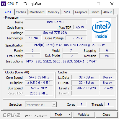 screenshot of CPU-Z validation for Dump [hju3wr] - Submitted by  Eisbaer798  - 2024-04-20 21:27:47