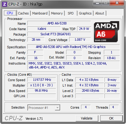 screenshot of CPU-Z validation for Dump [hka7gp] - Submitted by  PC-20130913QGEM  - 2015-02-25 07:02:58