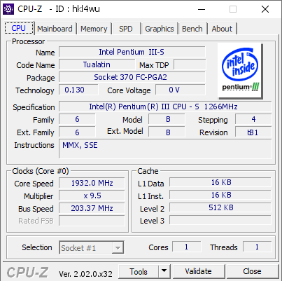 screenshot of CPU-Z validation for Dump [hkl4wu] - Submitted by  TerraRaptor  - 2023-06-11 18:14:46