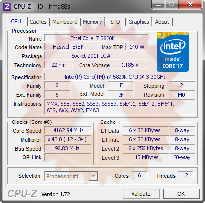screenshot of CPU-Z validation for Dump [hma88s] - Submitted by  test  - 2015-07-07 09:07:56