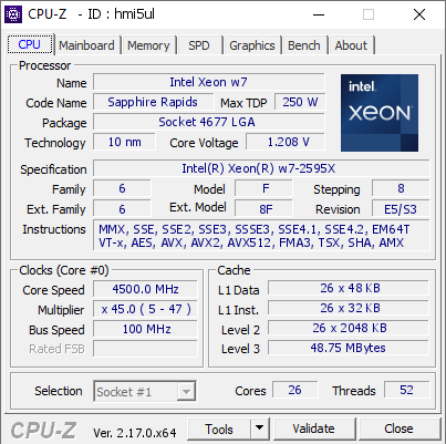 screenshot of CPU-Z validation for Dump [hmi5ul] - Submitted by  Anonymous  - 2025-12-26 20:26:22