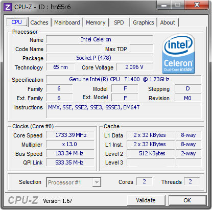 screenshot of CPU-Z validation for Dump [hn55r6] - Submitted by  5K6ZGVDMTELCSMZ  - 2014-01-07 09:01:17