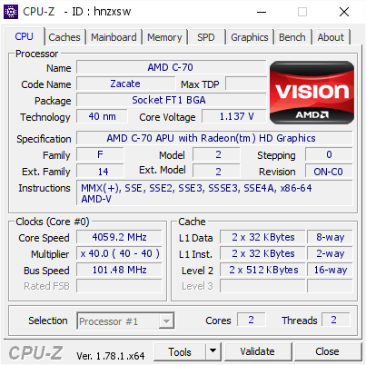 screenshot of CPU-Z validation for Dump [hnzxsw] - Submitted by  Anonymous  - 2017-01-29 14:05:50