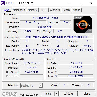 screenshot of CPU-Z validation for Dump [hp8jrp] - Submitted by  ARCELLORAFI12  - 2022-10-02 18:02:27