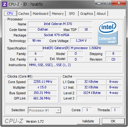 screenshot of CPU-Z validation for Dump [hpab5z] - Submitted by  Woomack  - 2015-06-22 09:06:10