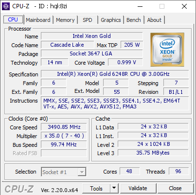 screenshot of CPU-Z validation for Dump [hqk8zi] - Submitted by  BIG4BUG  - 2026-08-12 22:13:46