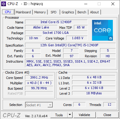 screenshot of CPU-Z validation for Dump [hqnayq] - Submitted by  DESKTOP-8DA2LS8  - 2025-12-17 17:28:53