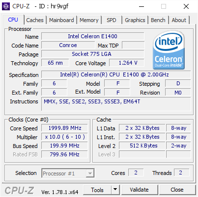 screenshot of CPU-Z validation for Dump [hr9vgf] - Submitted by  Anonymous  - 2017-02-17 14:18:42