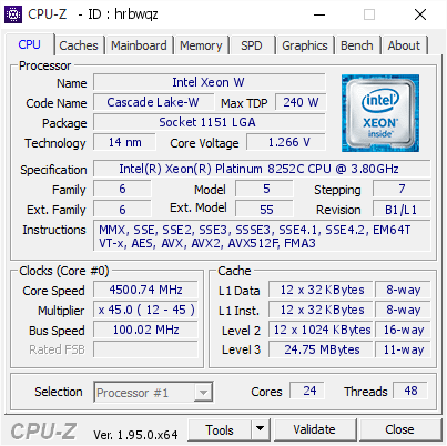 screenshot of CPU-Z validation for Dump [hrbwqz] - Submitted by  EC2AMAZ-P05PP98  - 2021-03-14 10:35:08