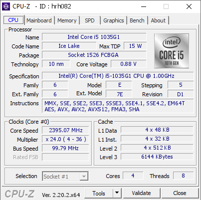 screenshot of CPU-Z validation for Dump [hrh082] - Submitted by  Anonymous  - 2026-08-09 01:38:48