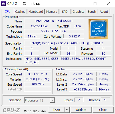 screenshot of CPU-Z validation for Dump [hrkhsp] - Submitted by  DESKTOP-6JUJBQL  - 2020-08-30 15:53:08