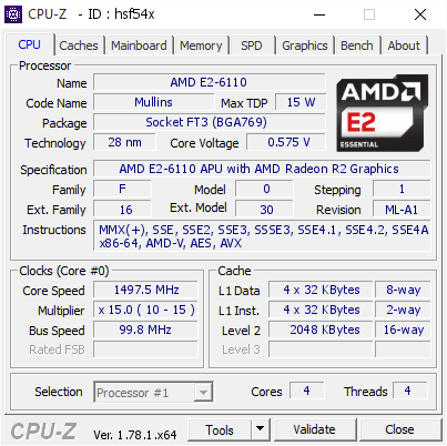 screenshot of CPU-Z validation for Dump [hsf54x] - Submitted by  LENOVO-PC  - 2017-02-15 10:18:20