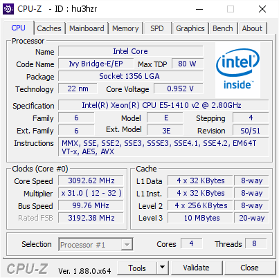 screenshot of CPU-Z validation for Dump [hu3hzr] - Submitted by  Anonymous  - 2019-04-27 14:15:52