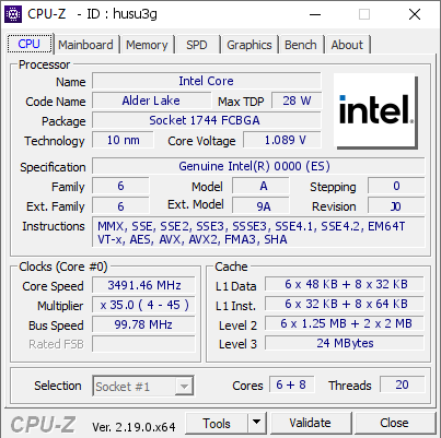 screenshot of CPU-Z validation for Dump [husu3g] - Submitted by  Anonymous  - 2026-04-02 11:05:20