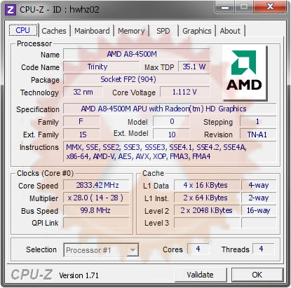 screenshot of CPU-Z validation for Dump [hwhz02] - Submitted by  ÄÀÐÜß-TOSH  - 2014-11-08 16:11:17