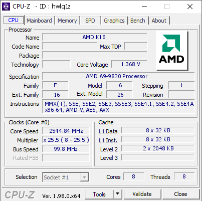 screenshot of CPU-Z validation for Dump [hwlq1z] - Submitted by  张文正  - 2022-01-29 14:29:01