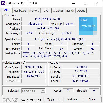 screenshot of CPU-Z validation for Dump [hx63k9] - Submitted by  Anonymous  - 2023-07-06 20:07:33