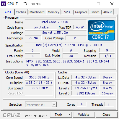 screenshot of CPU-Z validation for Dump [hxrhcd] - Submitted by  YONE7-PC  - 2020-01-22 02:23:22