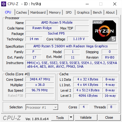 screenshot of CPU-Z validation for Dump [hy9lqi] - Submitted by  HP-PAVILION27  - 2020-04-14 22:37:41
