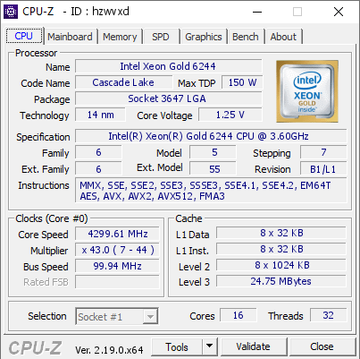 screenshot of CPU-Z validation for Dump [hzwvxd] - Submitted by  Anonymous  - 2026-05-12 10:20:07