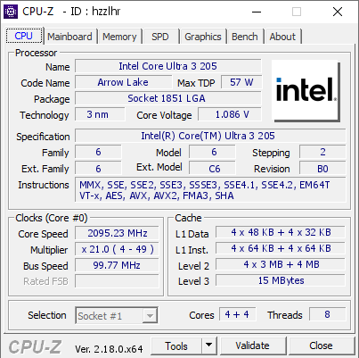 screenshot of CPU-Z validation for Dump [hzzlhr] - Submitted by  NEO  - 2026-01-30 18:51:31