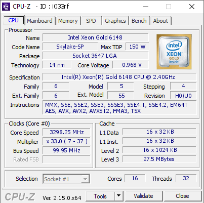 screenshot of CPU-Z validation for Dump [i033rf] - Submitted by  SRV-AVTOSP  - 2025-05-05 22:43:39