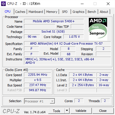 screenshot of CPU-Z validation for Dump [i1f06m] - Submitted by  ASPIRE-7520G  - 2015-10-18 16:23:33