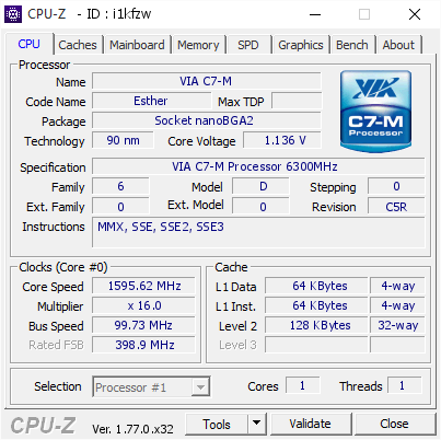 screenshot of CPU-Z validation for Dump [i1kfzw] - Submitted by  PC6-PC  - 2016-08-07 23:01:05
