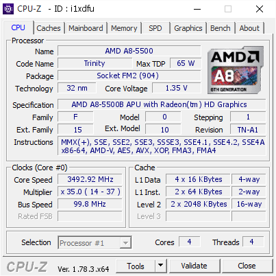 screenshot of CPU-Z validation for Dump [i1xdfu] - Submitted by  Anonymous  - 2017-03-19 09:19:02