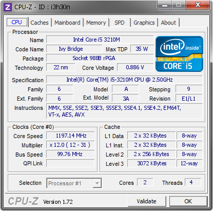 screenshot of CPU-Z validation for Dump [i3h30n] - Submitted by  phawatpong  - 2015-05-02 09:05:24