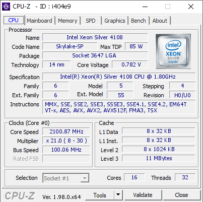 screenshot of CPU-Z validation for Dump [i404e9] - Submitted by  SUPERMICRO  - 2021-12-12 09:27:41