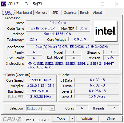 screenshot of CPU-Z validation for Dump [i5vj73] - Submitted by  Anonymous  - 2021-11-20 06:16:53