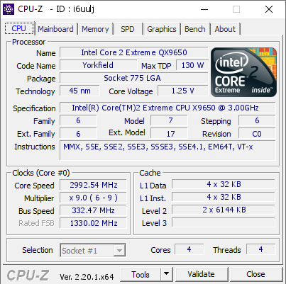 screenshot of CPU-Z validation for Dump [i6uulj] - Submitted by  Anonymous  - 2026-06-03 19:09:06