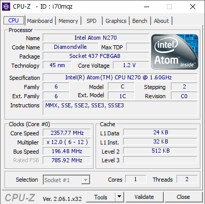 screenshot of CPU-Z validation for Dump [i70mqz] - Submitted by  Sudos  - 2023-09-24 16:48:10
