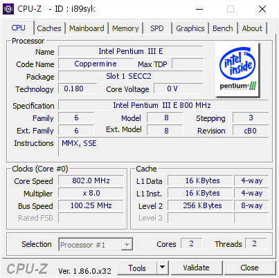 screenshot of CPU-Z validation for Dump [i89syk] - Submitted by  P3SERVER  - 2018-10-31 11:53:25