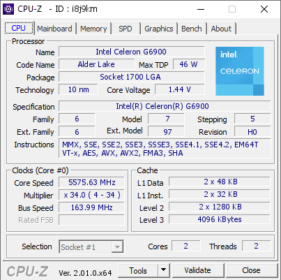 screenshot of CPU-Z validation for Dump [i8j9km] - Submitted by  delly  - 2022-07-09 10:56:53