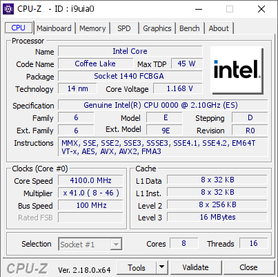 screenshot of CPU-Z validation for Dump [i9uia0] - Submitted by  Anonymous  - 2026-08-09 04:56:29