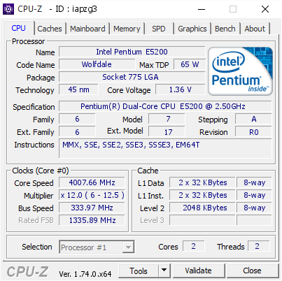 screenshot of CPU-Z validation for Dump [iapzg3] - Submitted by  SJE-775-965  - 2016-01-02 16:25:02