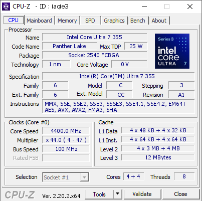 screenshot of CPU-Z validation for Dump [iaqie3] - Submitted by  Anonymous  - 2026-07-13 18:19:36