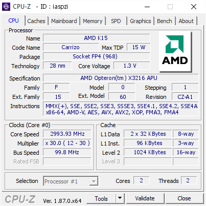 screenshot of CPU-Z validation for Dump [iaspzi] - Submitted by  migara  - 2019-01-02 18:27:02