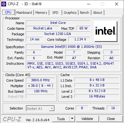 screenshot of CPU-Z validation for Dump [ibek4i] - Submitted by  Anonymous  - 2025-07-18 15:44:16
