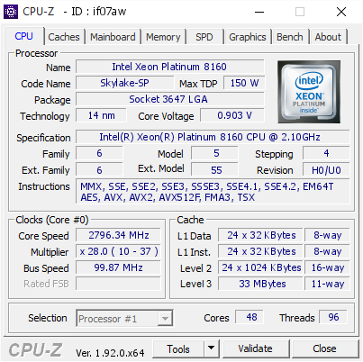 screenshot of CPU-Z validation for Dump [if07aw] - Submitted by  WS-DSK-WSG1  - 2020-06-09 06:11:16