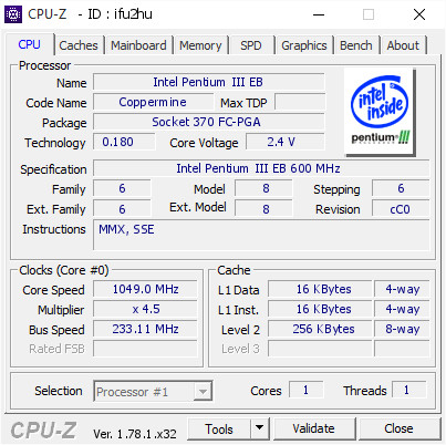 screenshot of CPU-Z validation for Dump [ifu2hu] - Submitted by  ruggero  - 2016-12-31 13:54:36