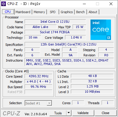 screenshot of CPU-Z validation for Dump [ihrg1v] - Submitted by  DESKTOP-LFT7QNQ  - 2026-04-16 19:53:41