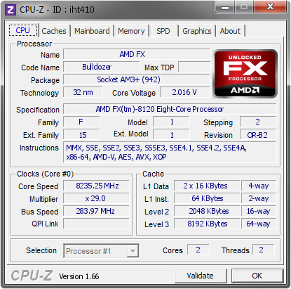 screenshot of CPU-Z validation for Dump [iht410] - Submitted by  I.M.O.G.  - 2011-11-29 22:11:20