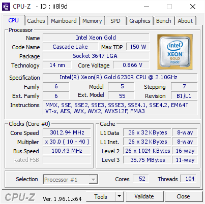 screenshot of CPU-Z validation for Dump [ii8l9d] - Submitted by  Anonymous  - 2021-07-19 14:52:49