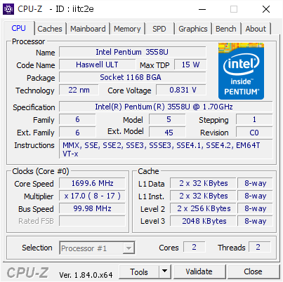 screenshot of CPU-Z validation for Dump [iitc2e] - Submitted by  DESKTOP-QP8NIIK  - 2018-03-27 19:30:53