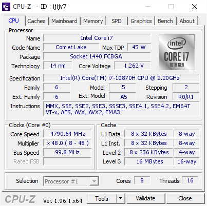screenshot of CPU-Z validation for Dump [ijijv7] - Submitted by  DESKTOP-U5H0QE5  - 2021-06-12 12:42:14