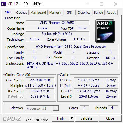 AMD Phenom X4 9650 2299.88 MHz CPU Z VALIDATOR